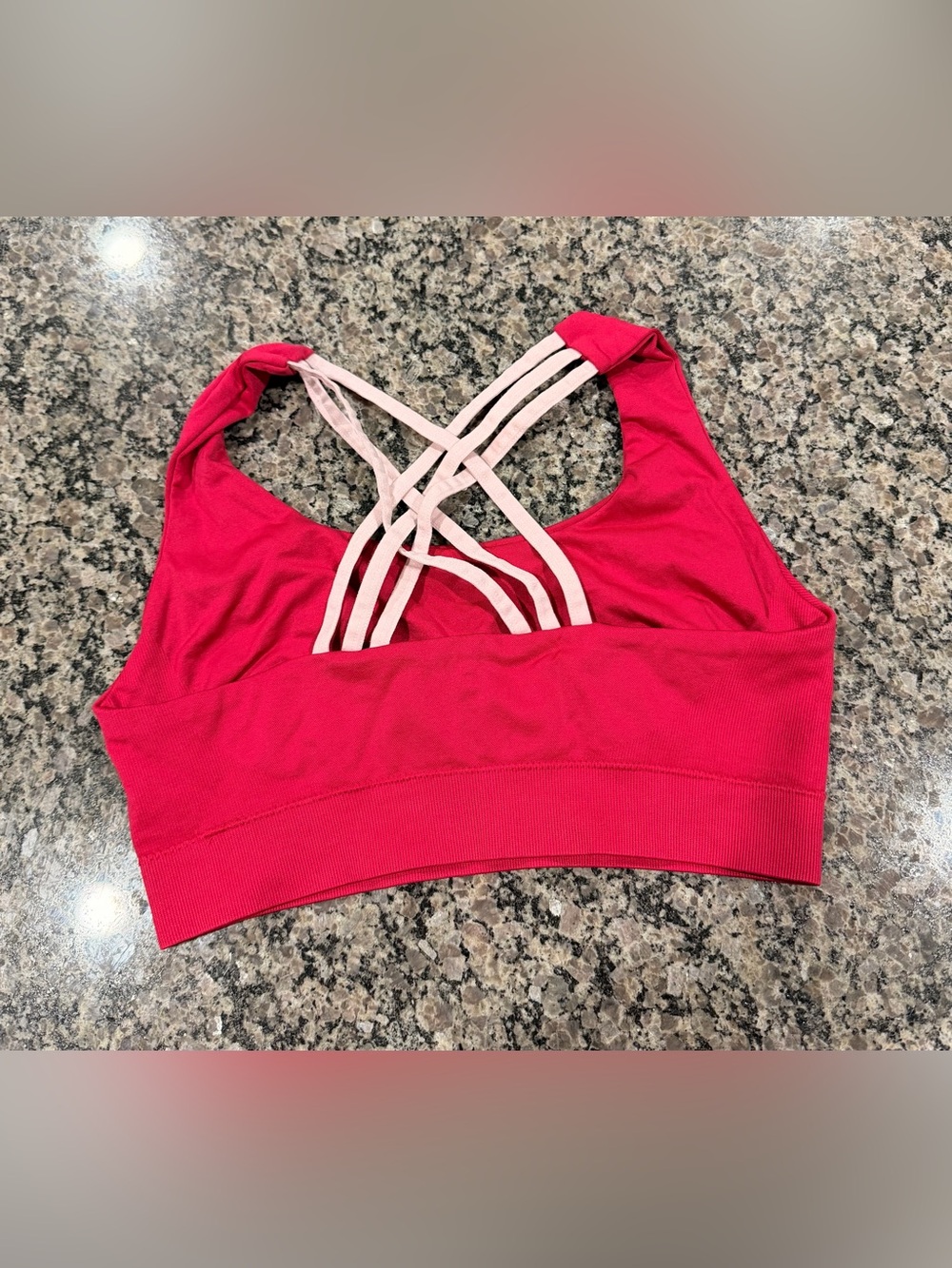 Marika Hot Pink Seamless Sports Bra with Light Pink Crisscross Straps - Picture 2 of 3